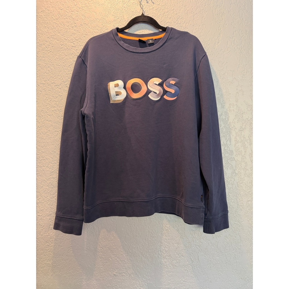 Hugo Boss Mens Navy Blue Embroidered Logo Crewneck Sweatshirt XL Pullover